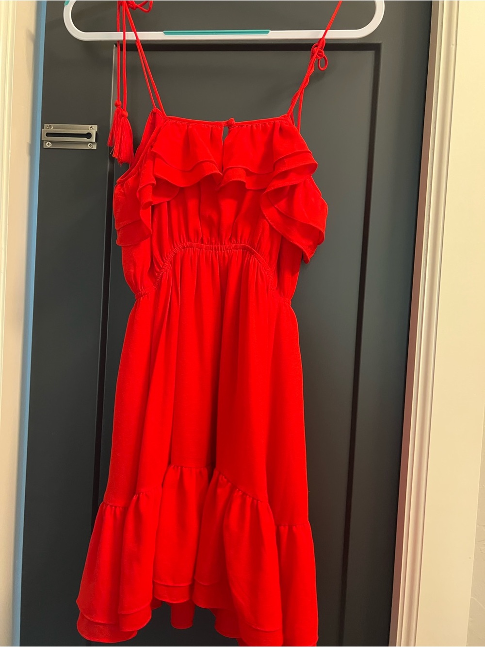 Red Ruffled Spaghetti-Strap Dress - Picture 2 of 5
